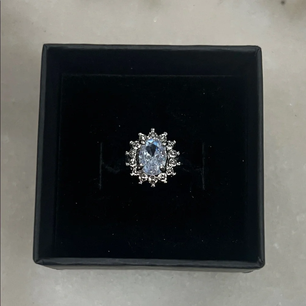 Elegant Silver and Blue Gemstone Ring Size 8